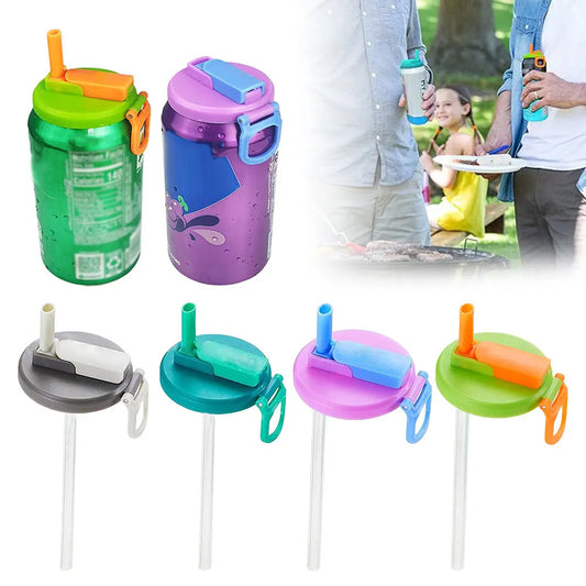 सिलिकॉन स्ट्रॉ के साथ पुन: प्रयोज्य सोडा कैन ढक्कन कवर - मानक 12oz के डिब्बे के लिए BPA-मुक्त लीक-प्रूफ कैन कवर