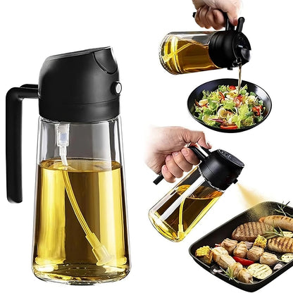 2 in 1 Oil Spray Bottle and Dispenser Dual Function Kitchen Oil Sprayer with Pour Spout for Cooking Grilling and Salad Dressing Transparent
