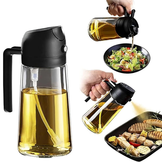2 in 1 Oil Spray Bottle and Dispenser Dual Function Kitchen Oil Sprayer with Pour Spout for Cooking Grilling and Salad Dressing Transparent
