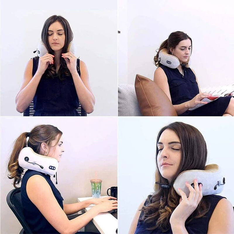 U-Shaped Shiatsu Neck Massager Pillow with Heat - Deep Tissue Kneading Massage, Rechargeable Portable Travel Pillow with Auto-Shutoff