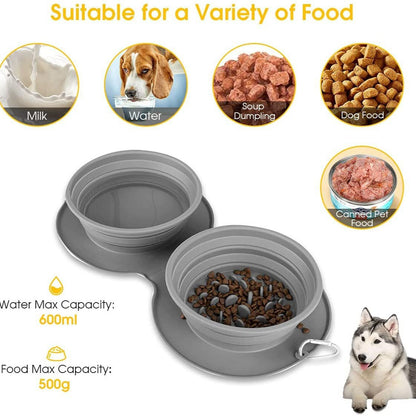 Premium Silikon faltbarer Langsamfresser-Haustier-Napf - BPA-frei zusammenklappbarer Reise-Hunde- und Katzen-Napf mit Anti-Würgen-Design