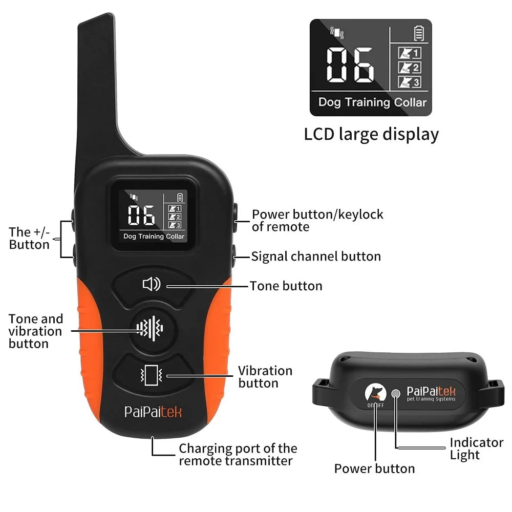 No Shock Dog Training -panta kaukosäätimellä - 3300 jalan värinäpanta koirille, 9 säädettävää tasoa, vedenpitävä ladattava inhimillinen lemmikkieläinten koulutuspanta piippauksella ja turvalukolla