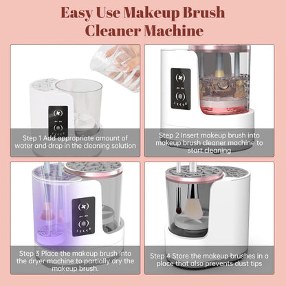 3 in 1 Electric Makeup Brush Cleaner and Dryer Automatic USB Powered Brush Cleaning Machine with Holder Purple
