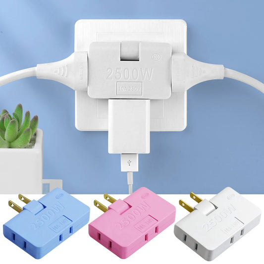 3 in 1 Rotatable Socket Extender 180 Degree Swivel Plug Adapter for US and EU Outlets
