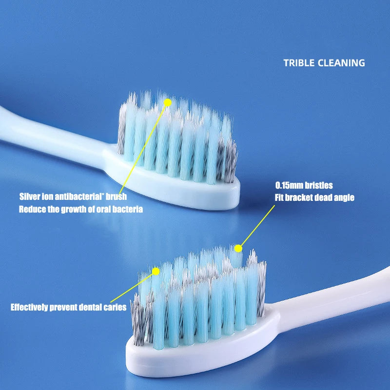 Escova de dentes portátil 3 em 1 que combina as funções de escovação, limpeza da língua e massagem gengival. É feita de materiais duráveis, compacta e fácil de transportar.
