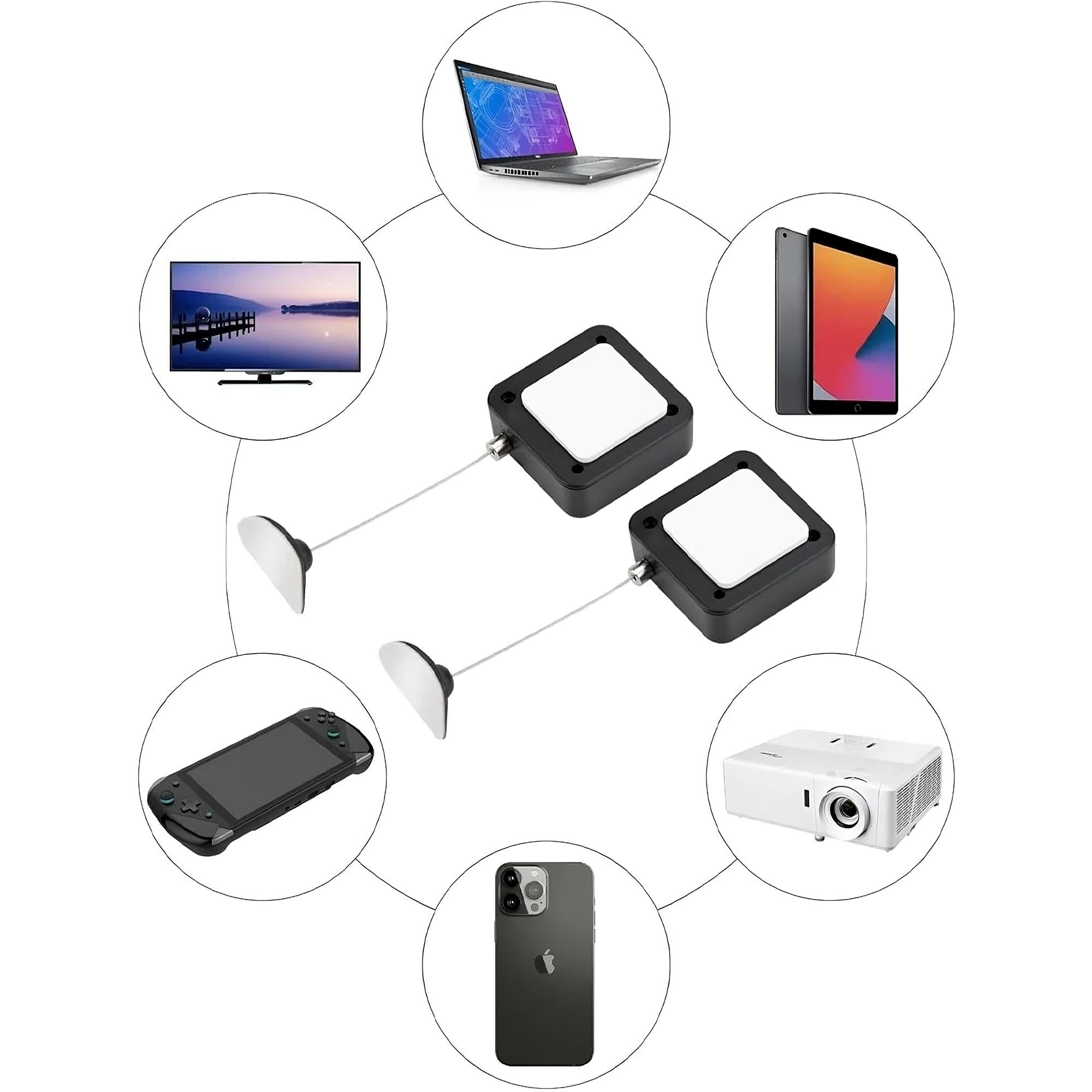 Kabellås til fjernbetjening ved sengekanten - 6,5 fod tilbagetrækkelig anti-tab sikkerhedstether til tv, gaming og AC-fjernbetjeninger (2-pack)