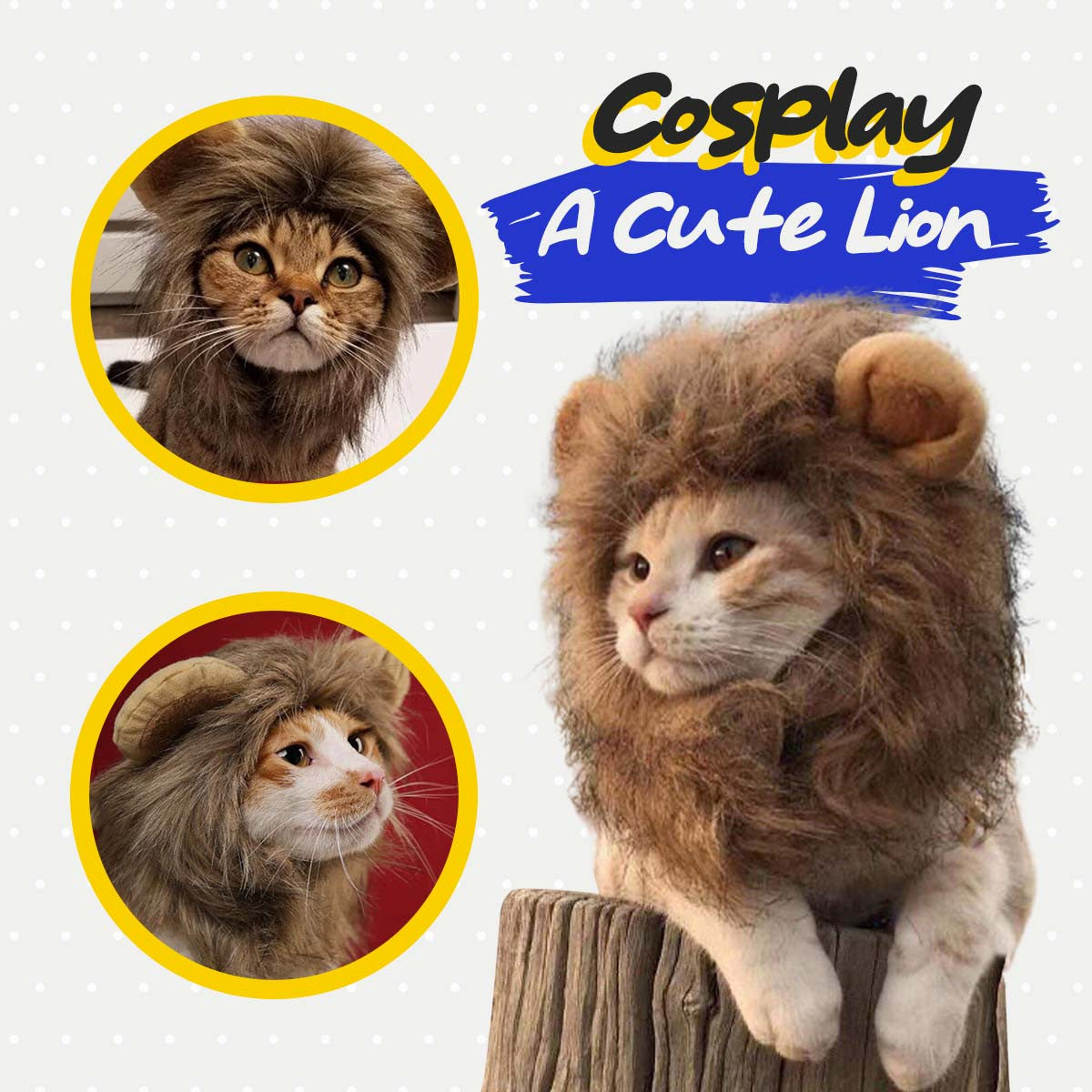 Cat Lion Mane kostume til katte og små hunde - Justerbar realistisk Lion Mane paryk til Halloween, jul og fotooptagelser