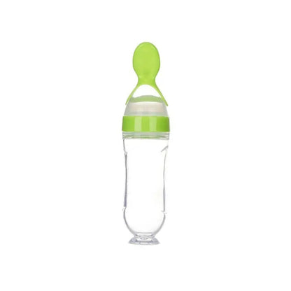 Baby Feeding Squeeze Spoon - BPA Free Silicone Food Dispenser Spoon for Infants and Toddlers, Easy Squeeze Feeder Bottle with Dust Cover for Pureed and Semi-Solid Foods, On-the-Go Baby Weaning Spoon