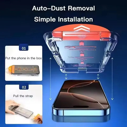 Phone dust removal tool with installation instructions on a blue background