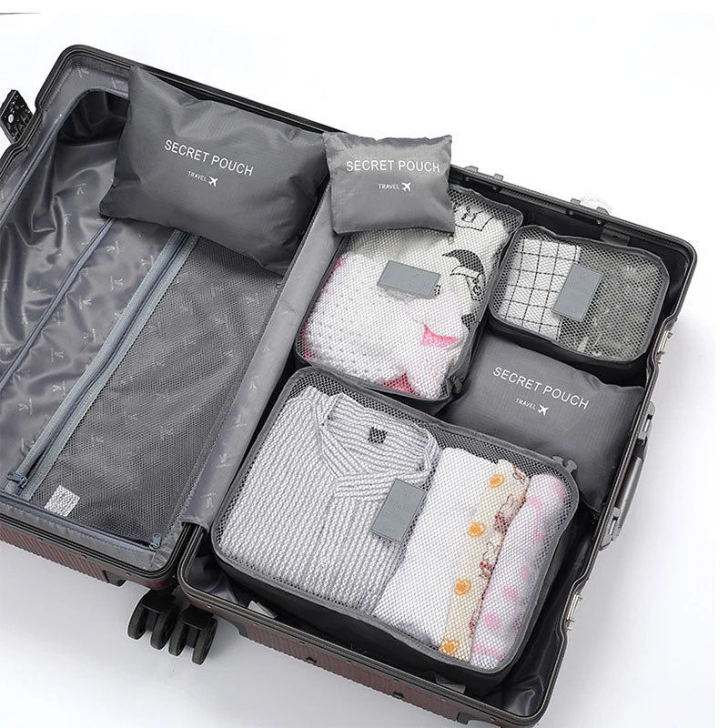 6ピース旅行用パッキングキューブセット 軽量荷物オーガナイザー収納バッグ 通気性メッシュ付き ブラック
