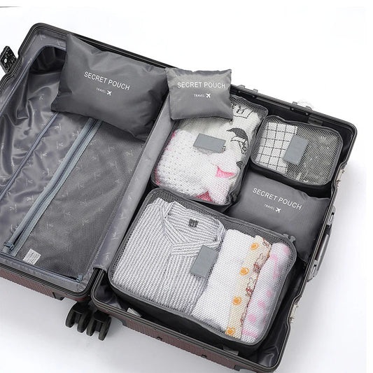 6 Pcs Travel Packing Cubes Set Lightweight Luggage Organizer Storage Bags with Breathable Mesh Black
