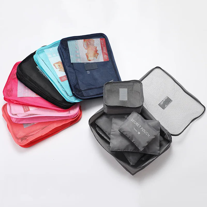 6ピース旅行用パッキングキューブセット 軽量荷物オーガナイザー収納バッグ 通気性メッシュ付き ブルー
