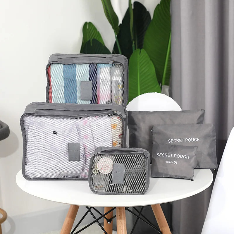 6ピース旅行用パッキングキューブセット 軽量荷物オーガナイザー収納バッグ 通気性メッシュ付き グレー
