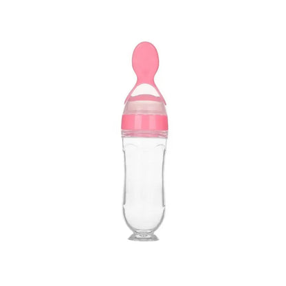 Baby Feeding Squeeze Spoon - BPA Free Silicone Food Dispenser Spoon for Infants and Toddlers, Easy Squeeze Feeder Bottle with Dust Cover for Pureed and Semi-Solid Foods, On-the-Go Baby Weaning Spoon