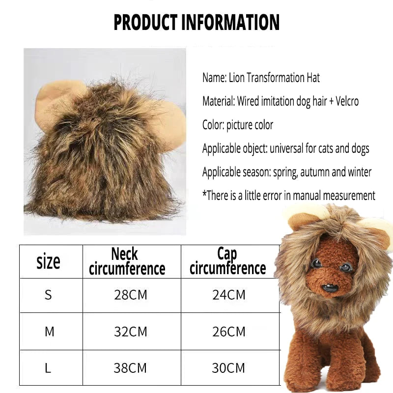 Cat Lion Mane kostume til katte og små hunde - Justerbar realistisk Lion Mane paryk til Halloween, jul og fotooptagelser