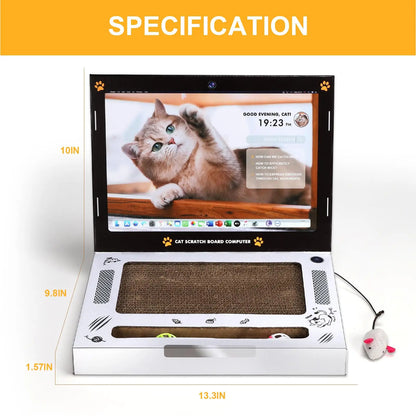 Ονυχοδρόμιο Γάτας σε Σχήμα Laptop - Διαδραστικό Παιχνίδι Ονυχοδρόμιο από Χαρτόνι 3-σε-1 με Ποντίκι και Ράγα με Μπάλα για Γάτες Εσωτερικού Χώρου