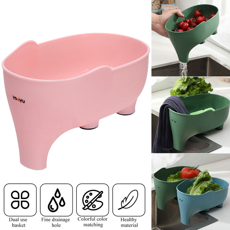 Confezione da 2 cestelli a forma di elefante per scolapiatti - Set multifunzione di scolapiatti e cestello per lavaggio verdure