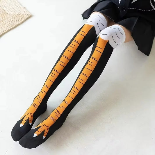 Chicken Feet Socks Knee High Novelty Animal Paw Socks for Women and Men White
