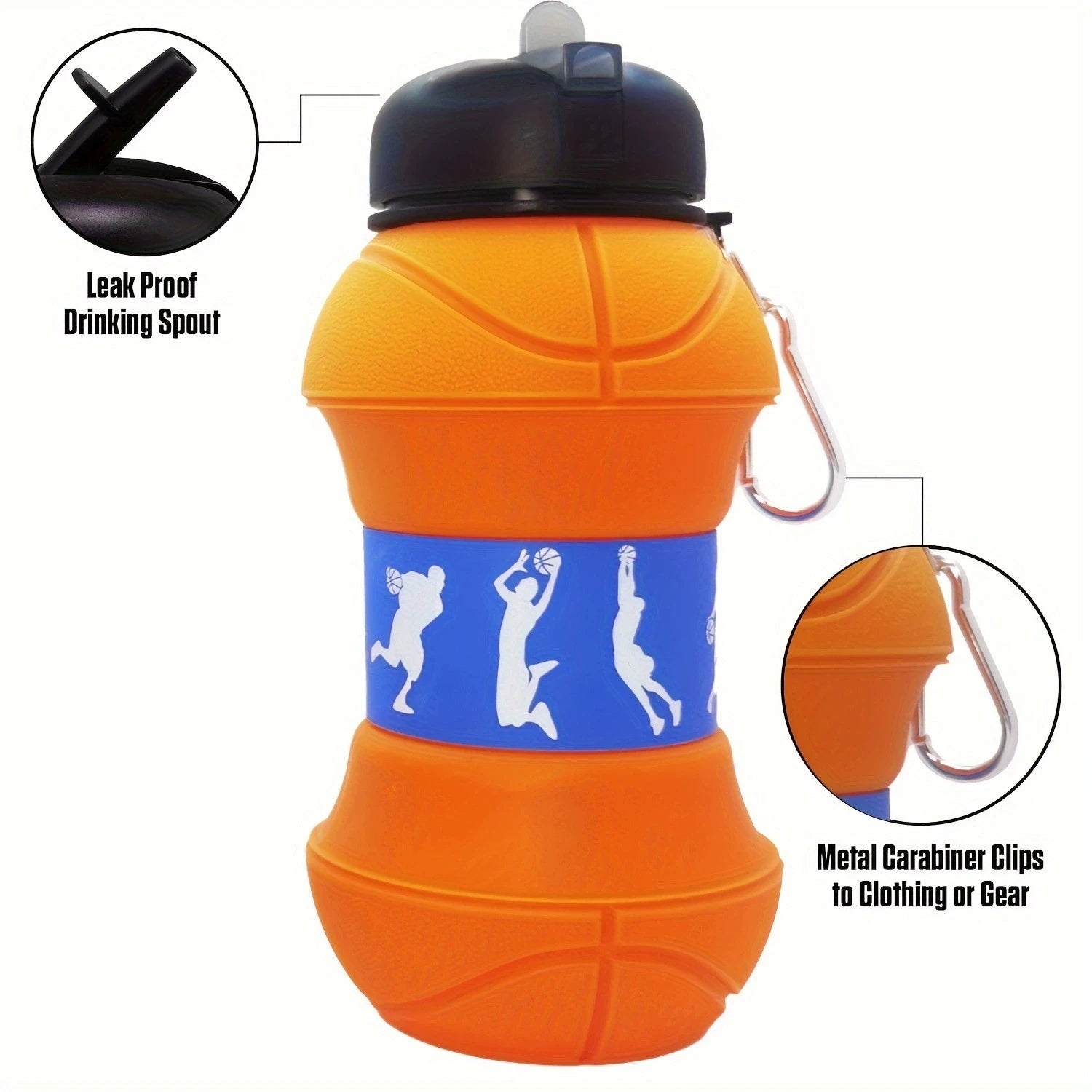 Collapsible Foldable Sports Ball Bottle Silicone Water Bottle with Leak Proof Portable Clip
