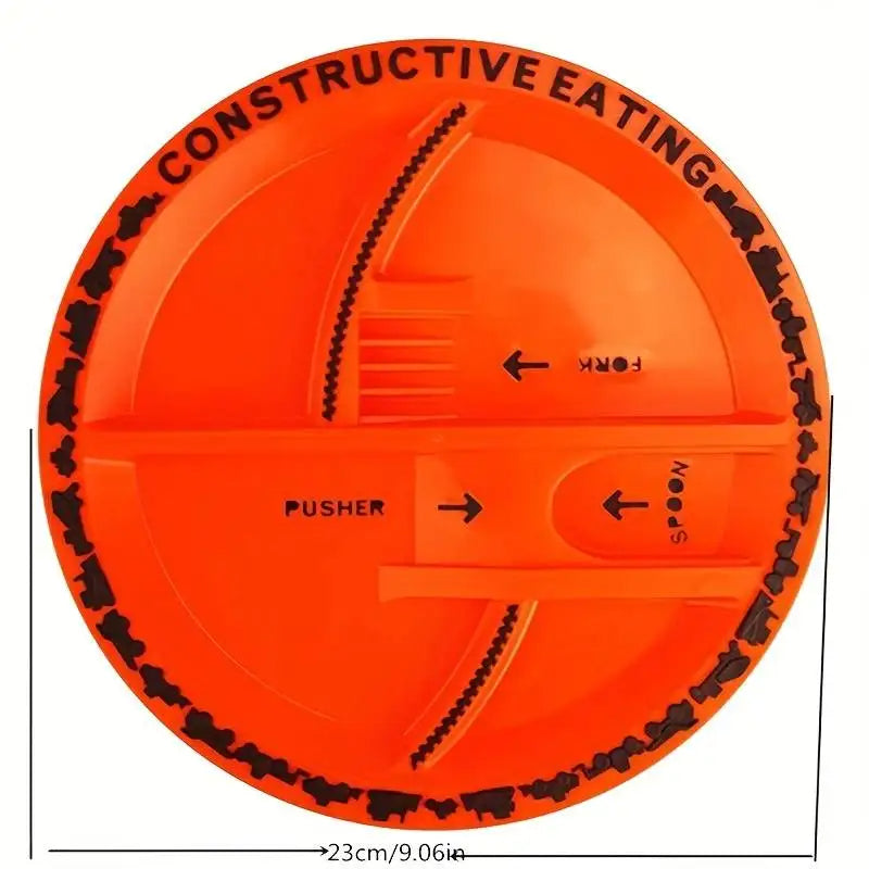 Constructive Eating Construction Utensils and Divided Plate Toddler Mealtime BPA Free Tableware with Bulldozer Fork and Excavator Spoon
