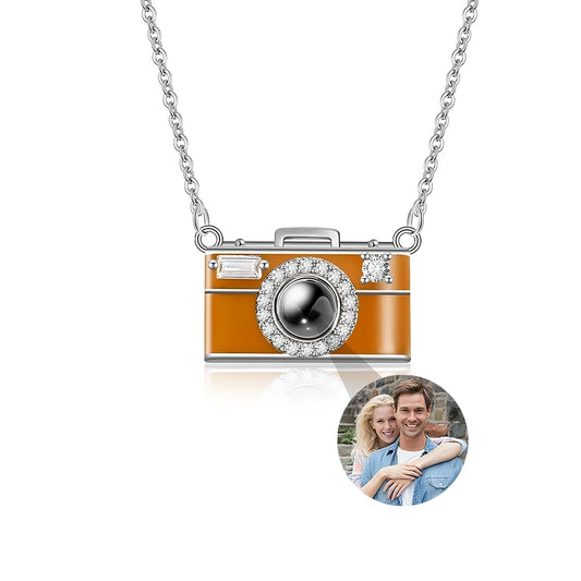 Custom Photo Camera Projection Necklace Personalized Vintage Camera Jewelry with Hidden Photo Projection Silver

