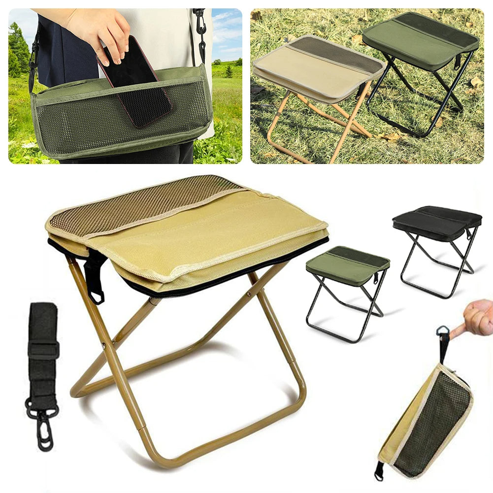 Foldable Backpack Stool Portable 2 in 1 Lightweight Camping Chair with Storage Bag for Outdoor Activities Black
