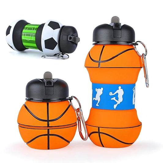 Foldable Sports Ball Bottle Collapsible Silicone Water Bottle with Leak Proof Design and Carrying Clip
