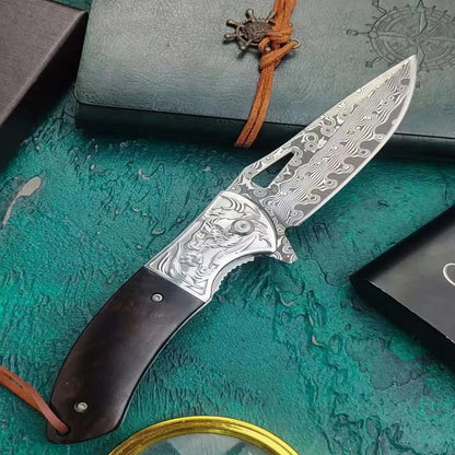 Folding Pocket Knife Premium Damascus Steel Hand Forged Blade for EDC Outdoor Survival and Hunting
