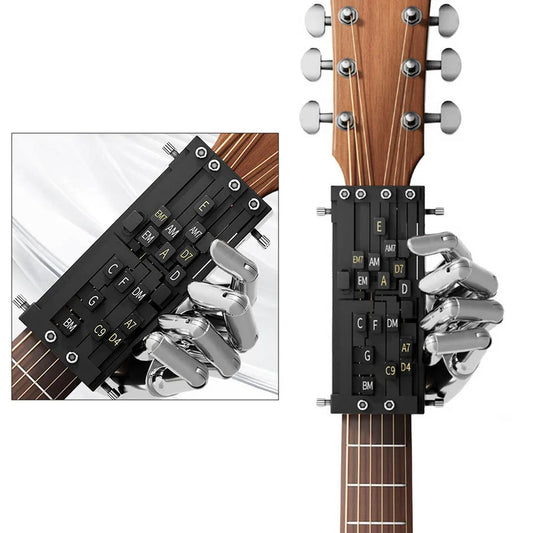 Guitar Chord Presser Automatic Guitar Learning Tool for Beginners Pain Free Chord Training System with Universal Fit for Acoustic Guitars Black