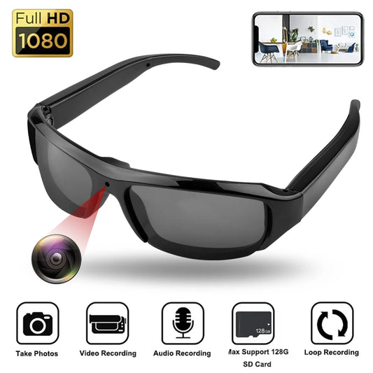 HD 1080P POV Camera Glasses Hands Free Video Recording Sunglasses with 120 Degree Wide Angle Lens Black
