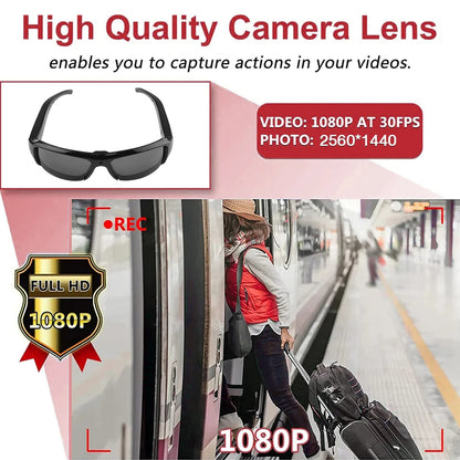 نظارات كاميرا POV عالية الدقة 1080P، نظارات شمسية لتسجيل الفيديو بدون استخدام اليدين مع عدسة واسعة الزاوية 120 درجة - أحمر