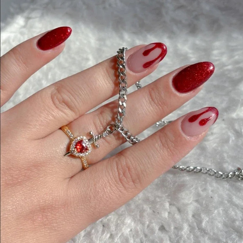Heart Ring and Sword Bracelet Set for Couples Matching Symbolic Jewelry Gift Set Rose Gold
