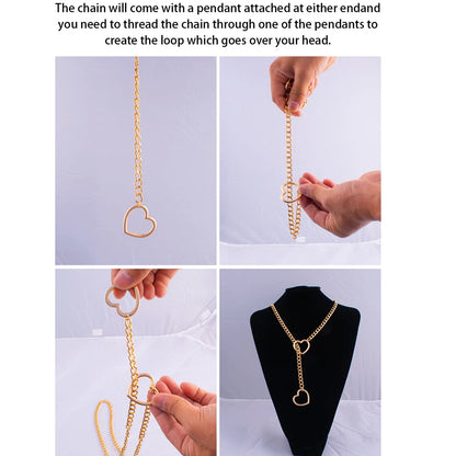 Heart Slip Chain Necklace Adjustable Sexy Heart Choker Necklace for Women White
