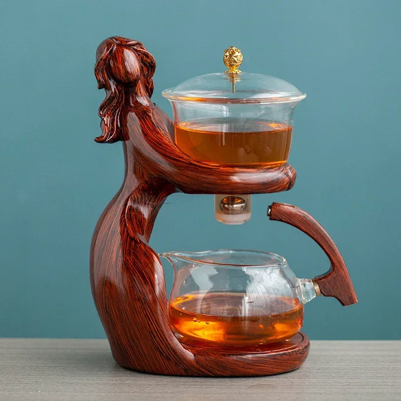 Infuser Glass Teapot Semi Automatic Lazy Tea Maker for Blooming Tea and Loose Leaf Tea
