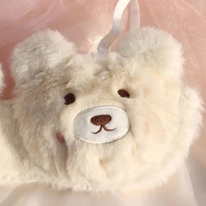 Japanese Style Kawaii Plush Bear Cartoon Bra Lingerie Set Wireless Comfort for Women

