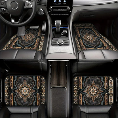 Luxury Persian Rug Car Mats Set of 4 Oriental Floor Mats Universal Fit with Non Slip Backing All Weather Protection
