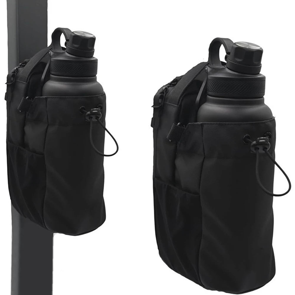Magnetic Water Bottle Holder for Gym Hands Free Hydration Bag with Phone Pocket Black
