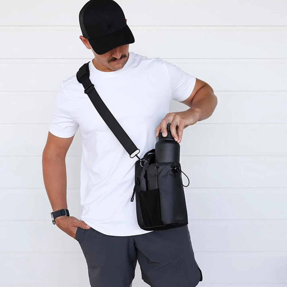 Magnetic Water Bottle Holder for Gym Hands Free Hydration Bag with Phone Pocket Gray

