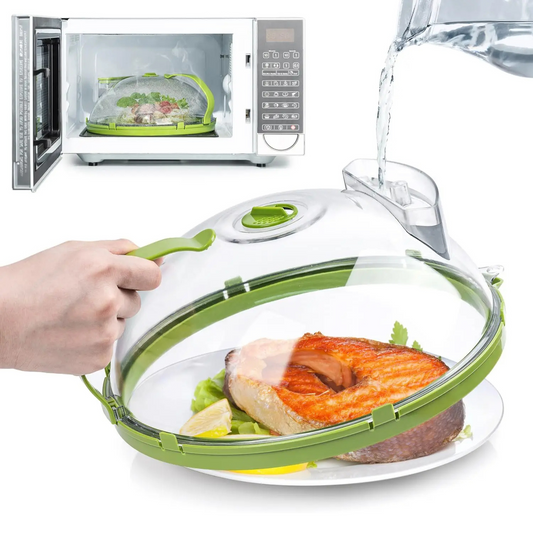 Microwave Food Cover with Water Steamer 10 Inch Heat Resistant Splatter Guard with Handle Transparent
