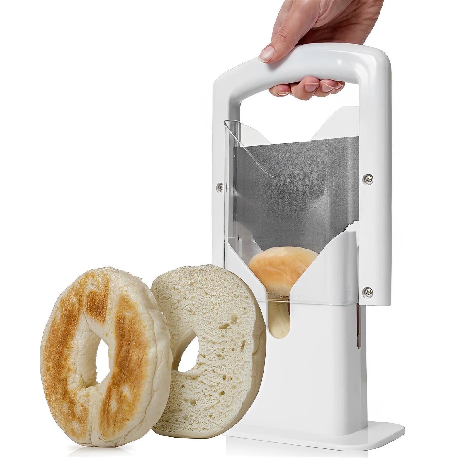 Dayanıklı, yüksek kaliteli malzemelerden üretilen Bagel Ekmek Dilimleyici, simit, ekmek ve çörekleri eşit ve güvenli bir şekilde dilimlemek için tasarlanmıştır, kullanımı ve temizliği kolaydır.