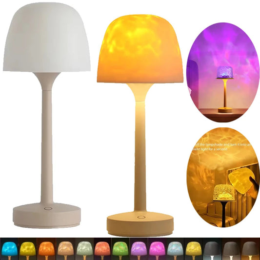 Mushroom Table Lamp with Water Ripple Projection 16 Color LED Ambient Light White with Touch Control for Bedroom Living Room and Home Decor
