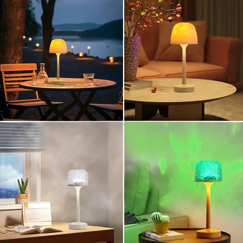 Mushroom Table Lamp with Water Ripple Projection 16 Color LED Ambient Light with Touch Control for Bedroom Living Room and Home Decor
