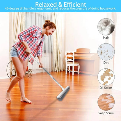 Pet Hair Removal Broom with Soft Silicone Bristles Adjustable Long Handle Fur Remover for Carpet Hardwood and Tile Floors Green
