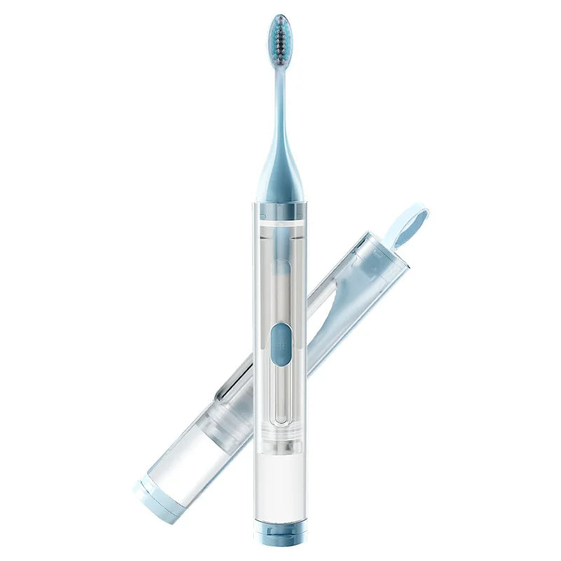 Escova de dentes portátil 3 em 1 que combina as funções de escovação, limpeza da língua e massagem gengival. É feita de materiais duráveis, compacta e fácil de transportar.
