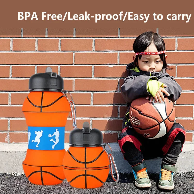 Portable Foldable Sports Ball Water Bottle Collapsible Silicone with Leak Proof Clip Design
