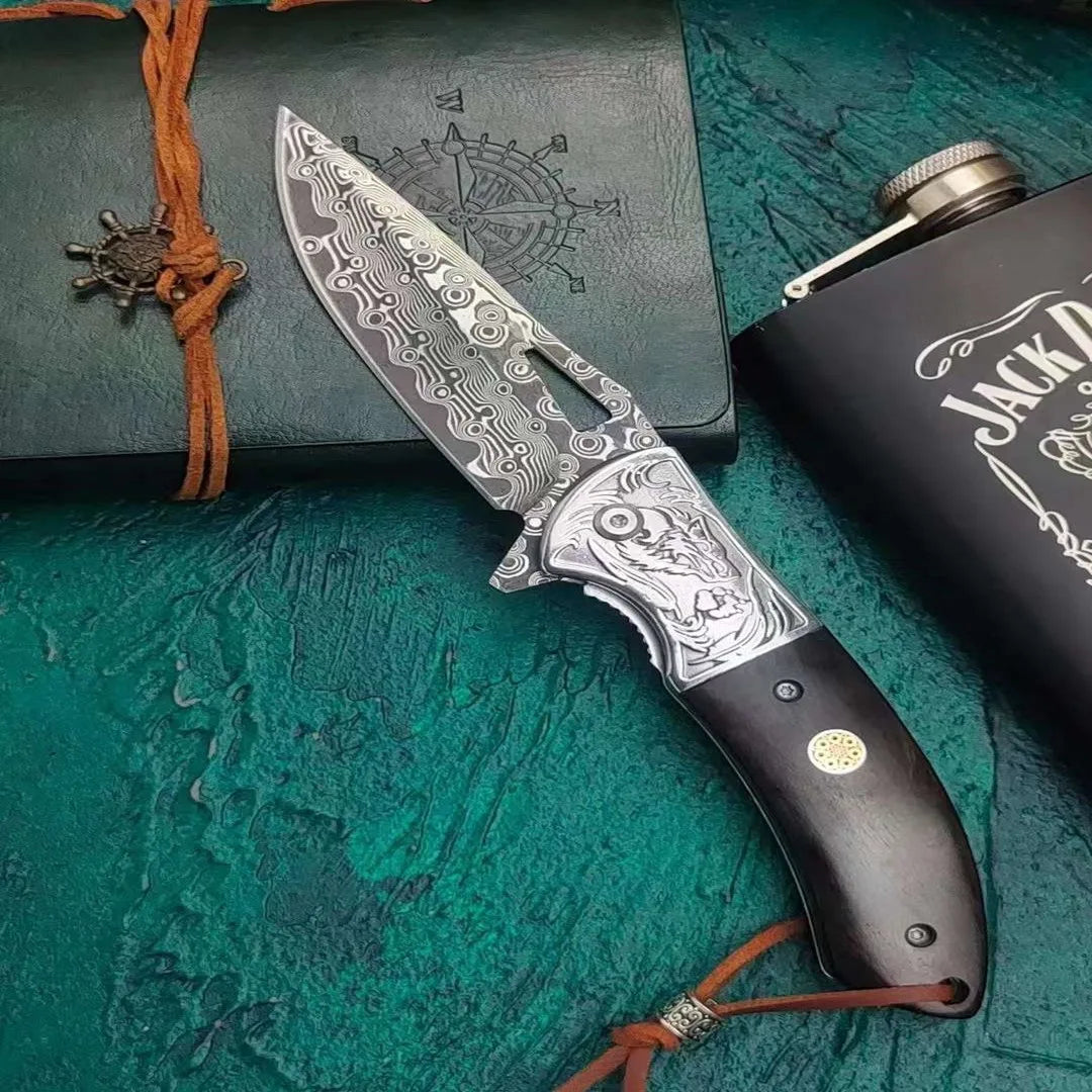 Premium Damascus Steel Folding Pocket Knife Hand Forged Blade for Outdoor Survival EDC and Hunting
