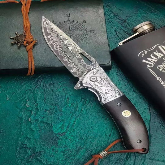 Premium Damascus Steel Folding Pocket Knife Hand Forged Blade for Outdoor Survival EDC and Hunting
