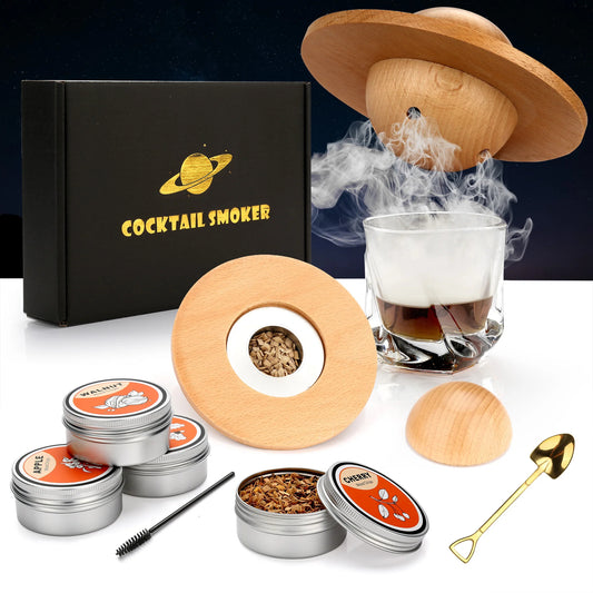 Premium Drink Smoker Kit with 4 Wood Chip Flavors Cocktail Smoker Infuser for Bourbon Whiskey and Old Fashioned Bar Quality Home Mixology Smoke Infusion Set Black
