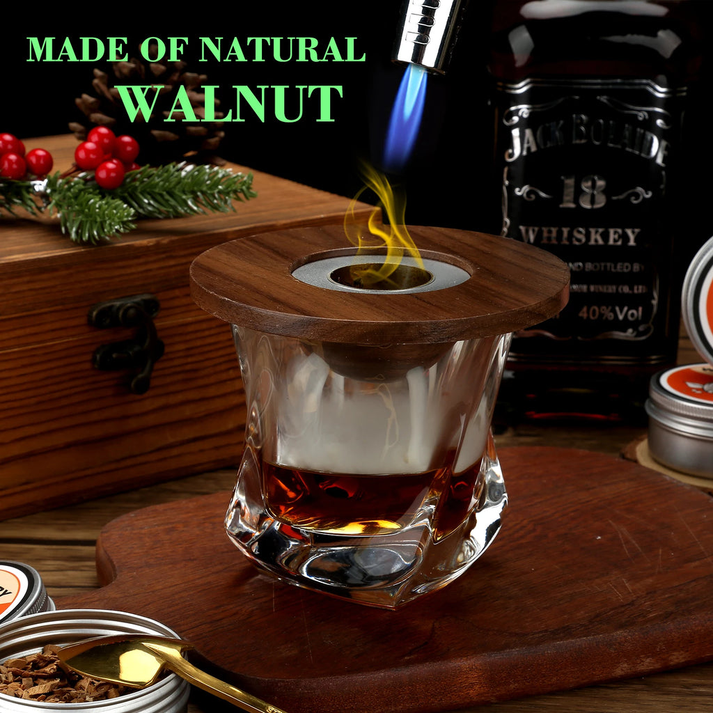 Hochwertiges Getränke-Räucherset mit 4 Holzchip-Aromen, Cocktail-Räucher-Infusor für Bourbon, Whiskey und Old Fashioned, Barqualität für die Haus-Mixologie, Rauch-Infusionsset, Gold