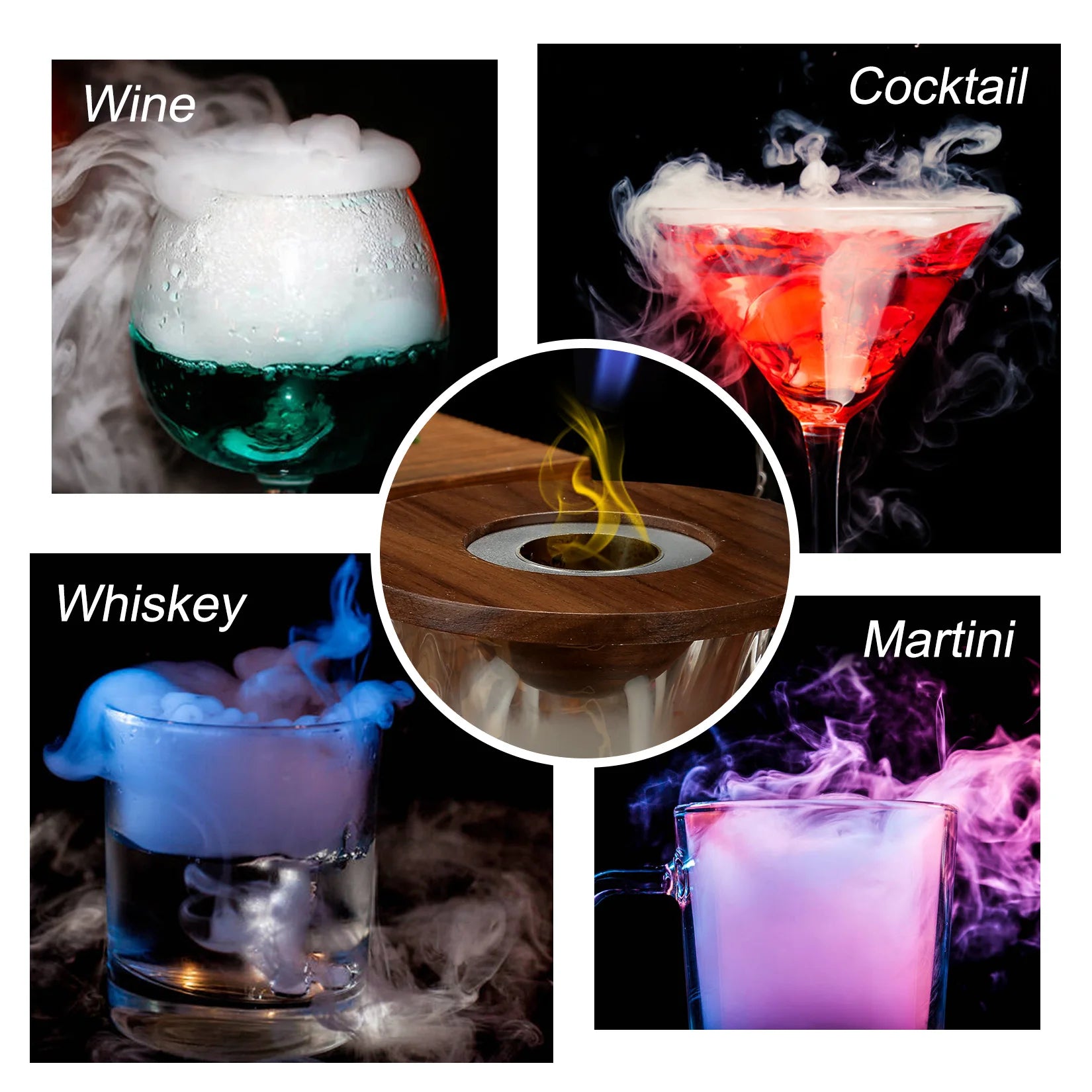 Hochwertiges Getränke-Räucherset mit 4 Holzchip-Aromen, Cocktail-Räucher-Infusor für Bourbon, Whiskey und Old Fashioned, Barqualität für die Haus-Mixologie, Rauch-Infusionsset, Rot